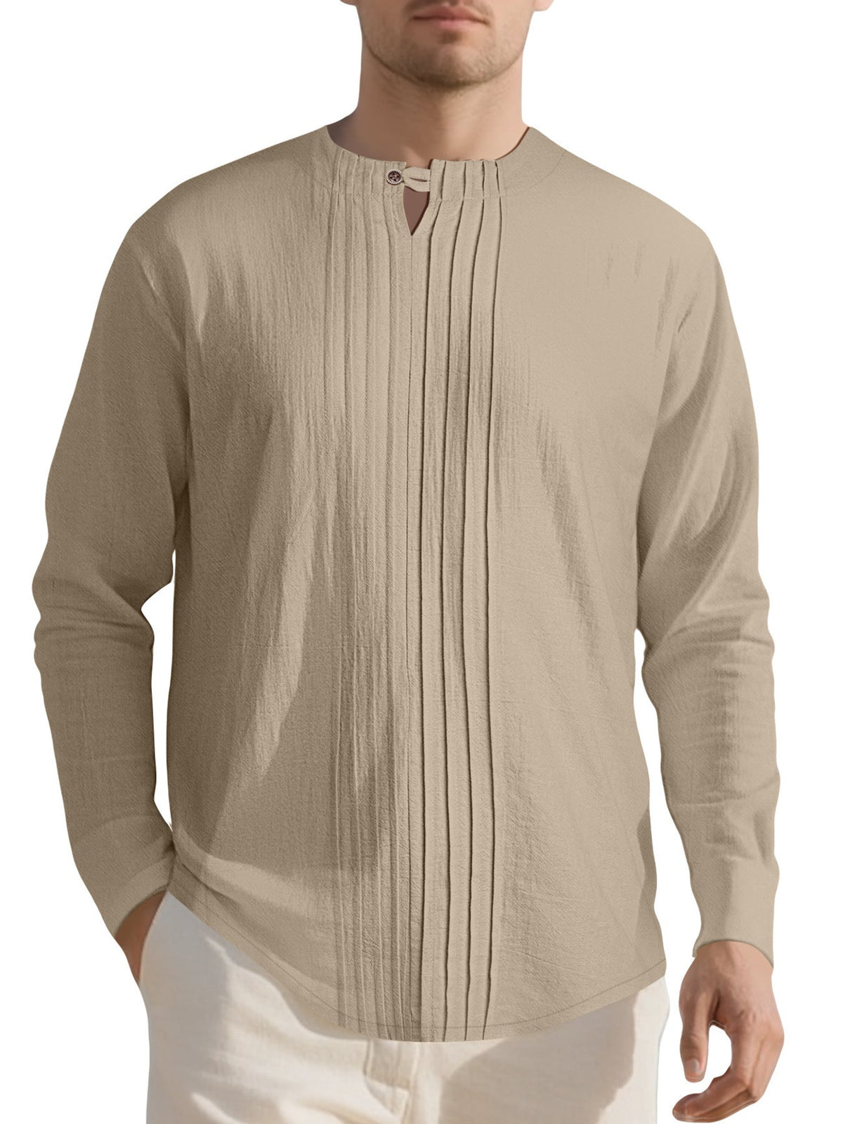 Men's Full Size Casual Pleated Long Sleeve Blouse Plus Size