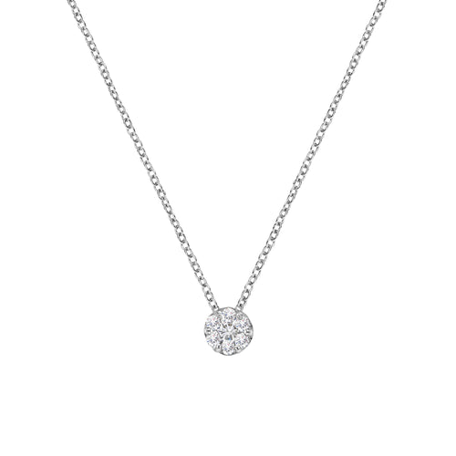 14K White Gold 1/4 Cttw Shared Prong Set Round-Ct Diamond 7 Stone Floral Cluster 18" Pendant Necklace (H-I Color, SI2-I1 Clarity)