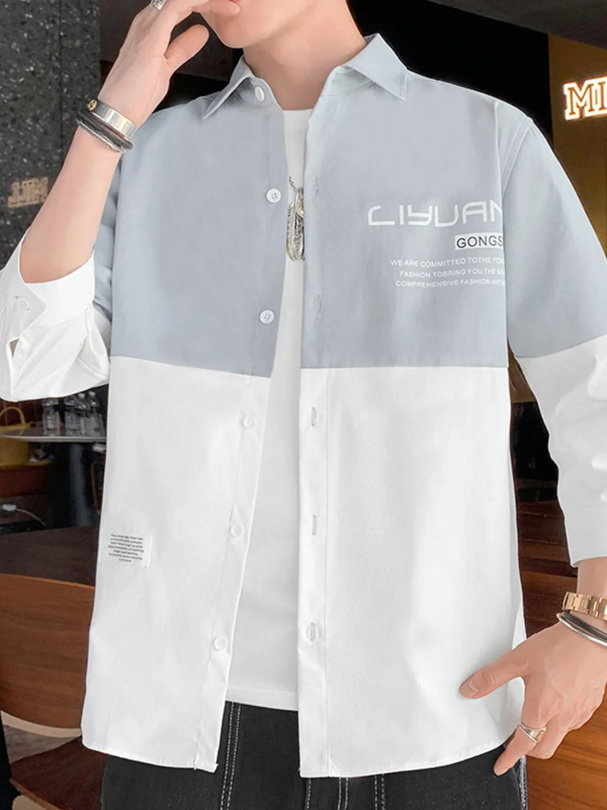 Men's Plus Size Two-Tone Casual Button-Down Shirt