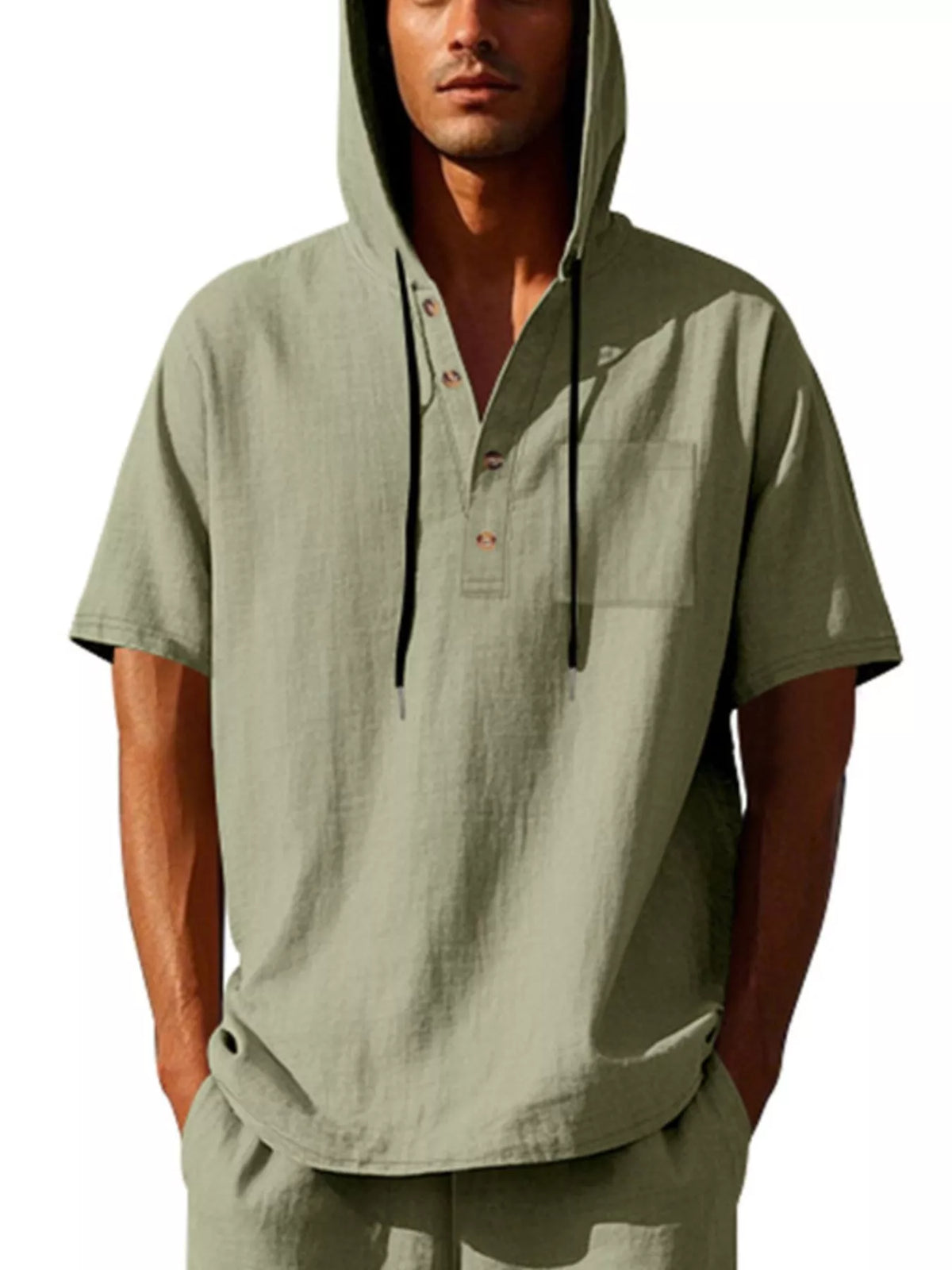 Men's Full Size Casual Short Sleeve Hooded Shirt Plus Size