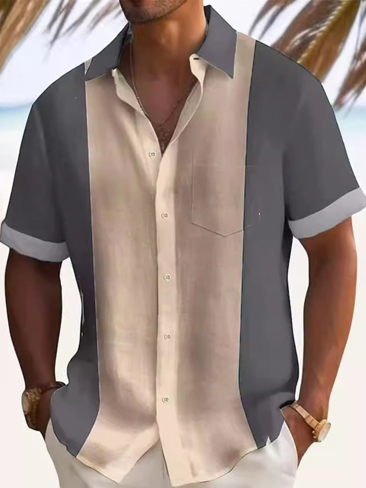 Men's Full Size Color Block Short Sleeve Shirt Plus Size