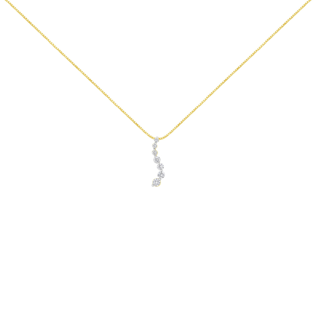 AGS Certified 14K Yellow Gold 2.0 Cttw Baguette and Brilliant Round-Cut Diamond Journey 18" Pendant Necklace (F-G Color, I1-I2 Clarity)