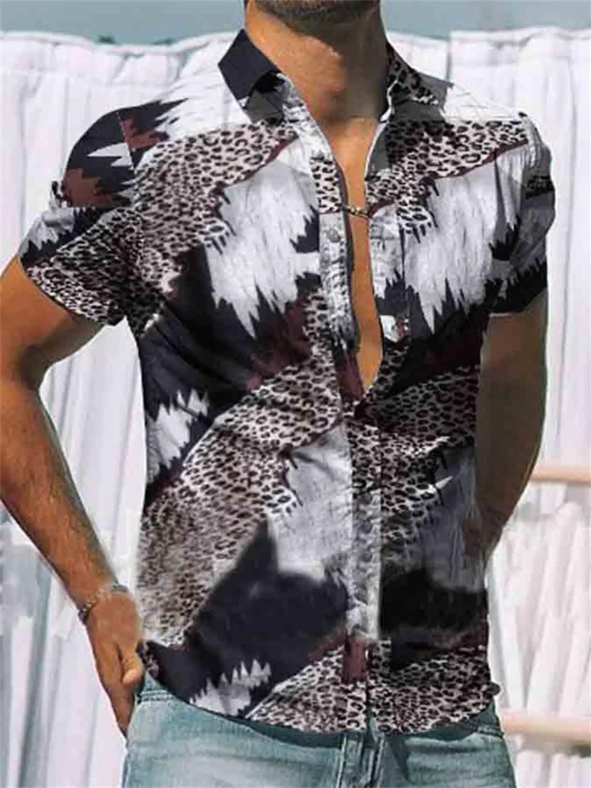 Men's Full Size Printed Short Sleeve Shirt Plus Size