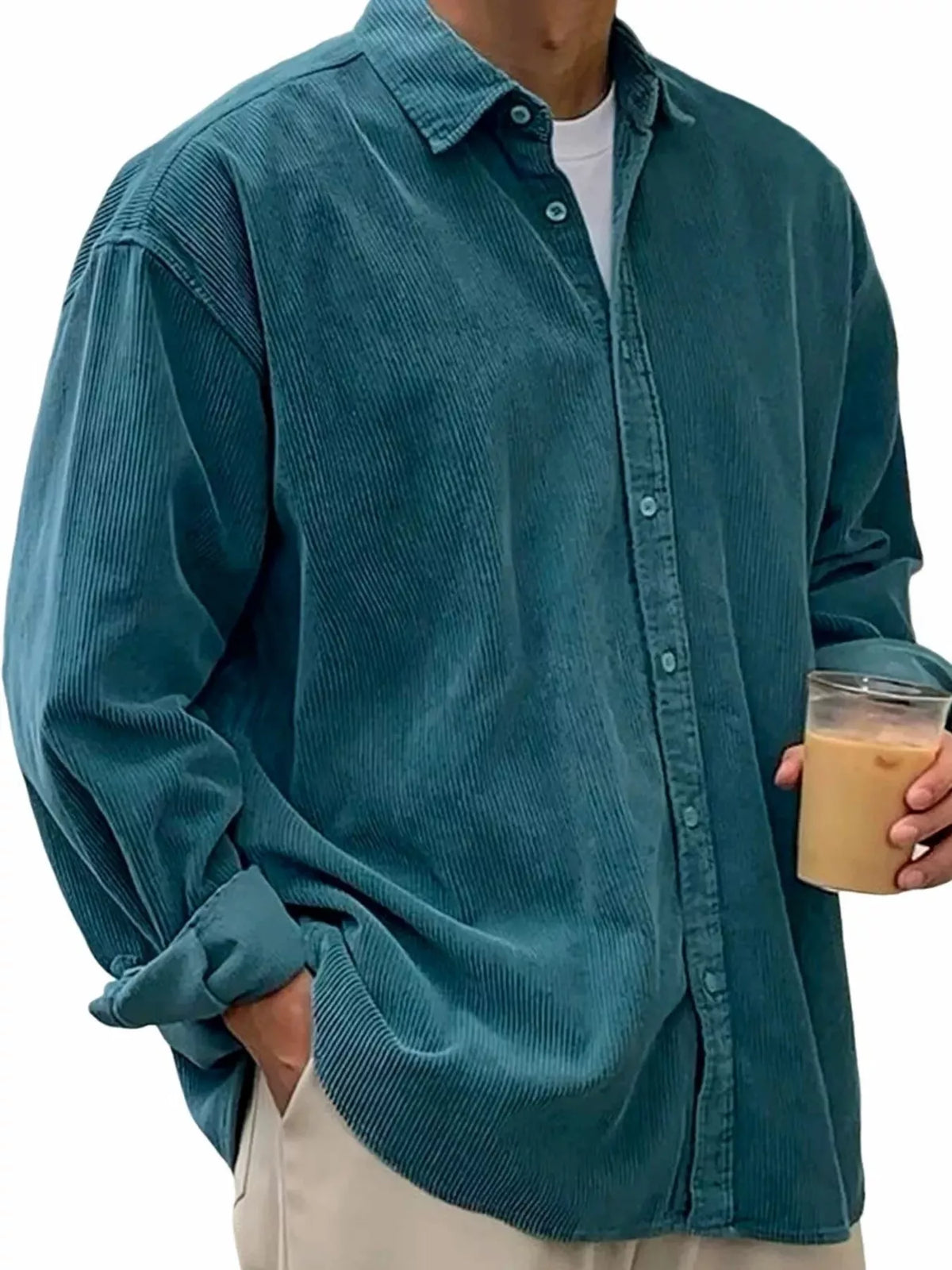 Men's Full Size Vintage Corduroy Long Sleeve Shirt Plus Size