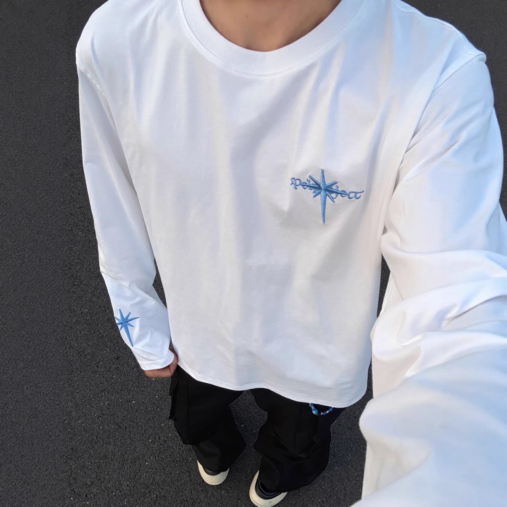 High-end Top American High-street Letter-embroidered Long-sleeve T-shirt For Men