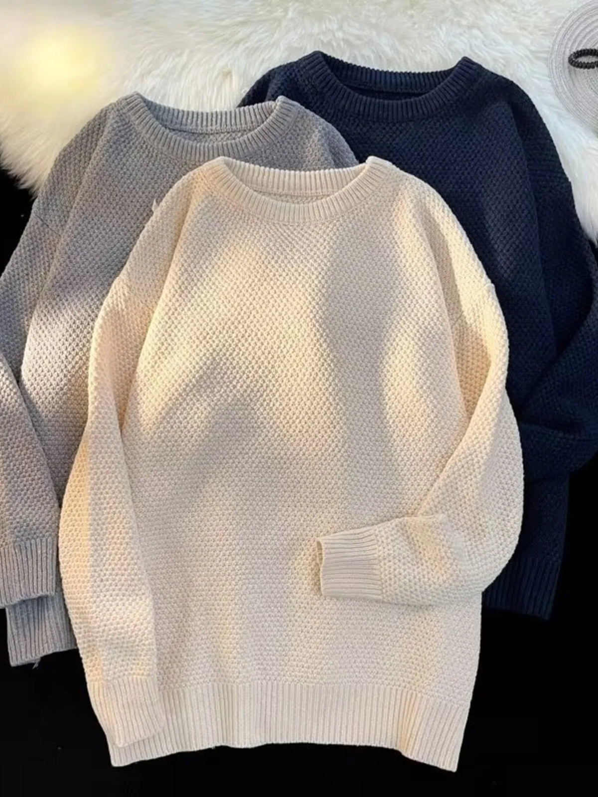 Men's Textured Knit Relaxed Fit Sweater