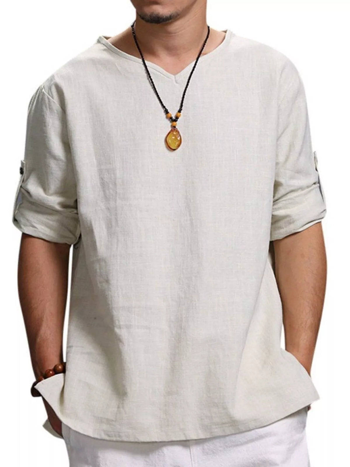 Men's Plus Size Casual Comfortable Fit 3/4 Sleeve Blouse