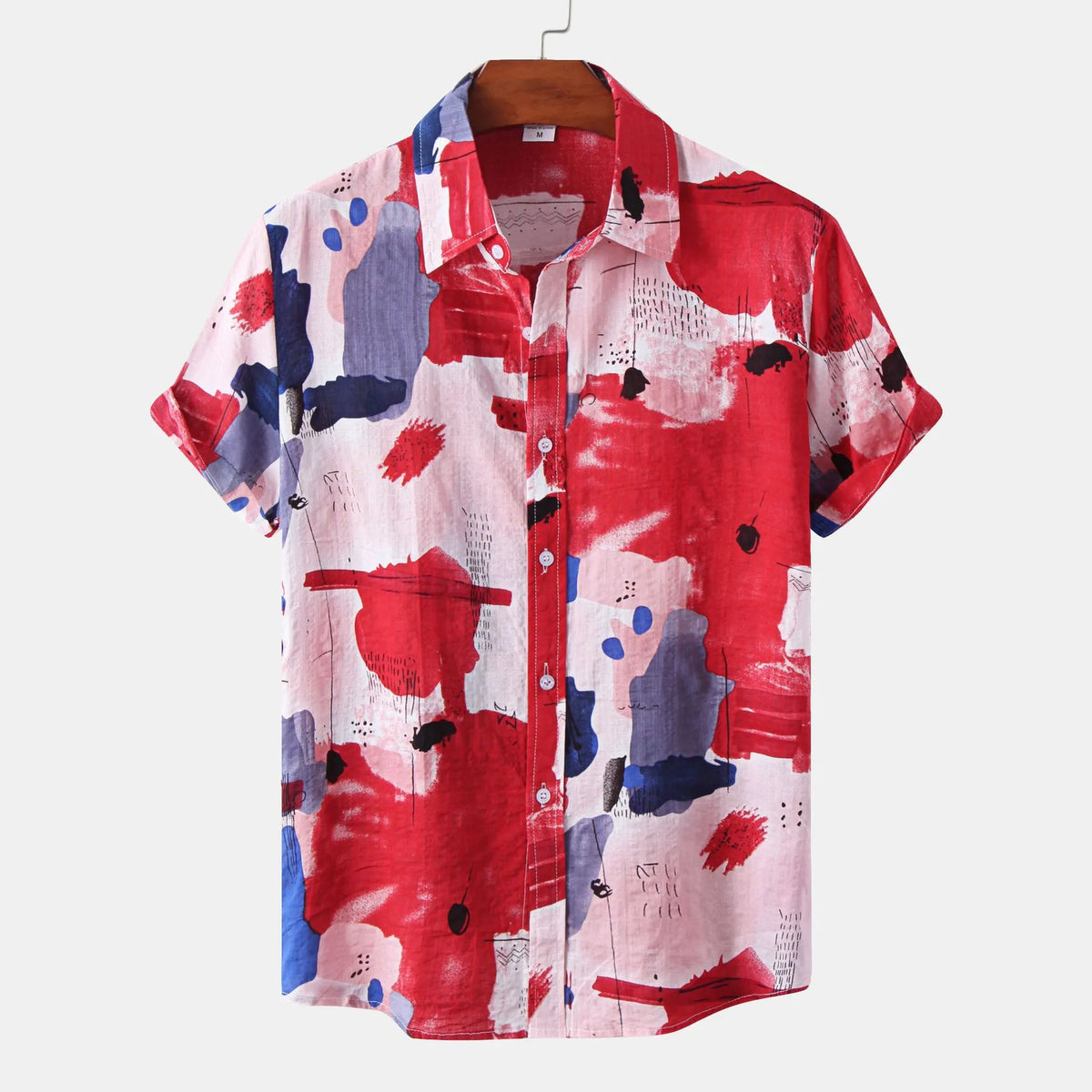Men's Plus Size Printed Button Up Short Sleeve Shirt