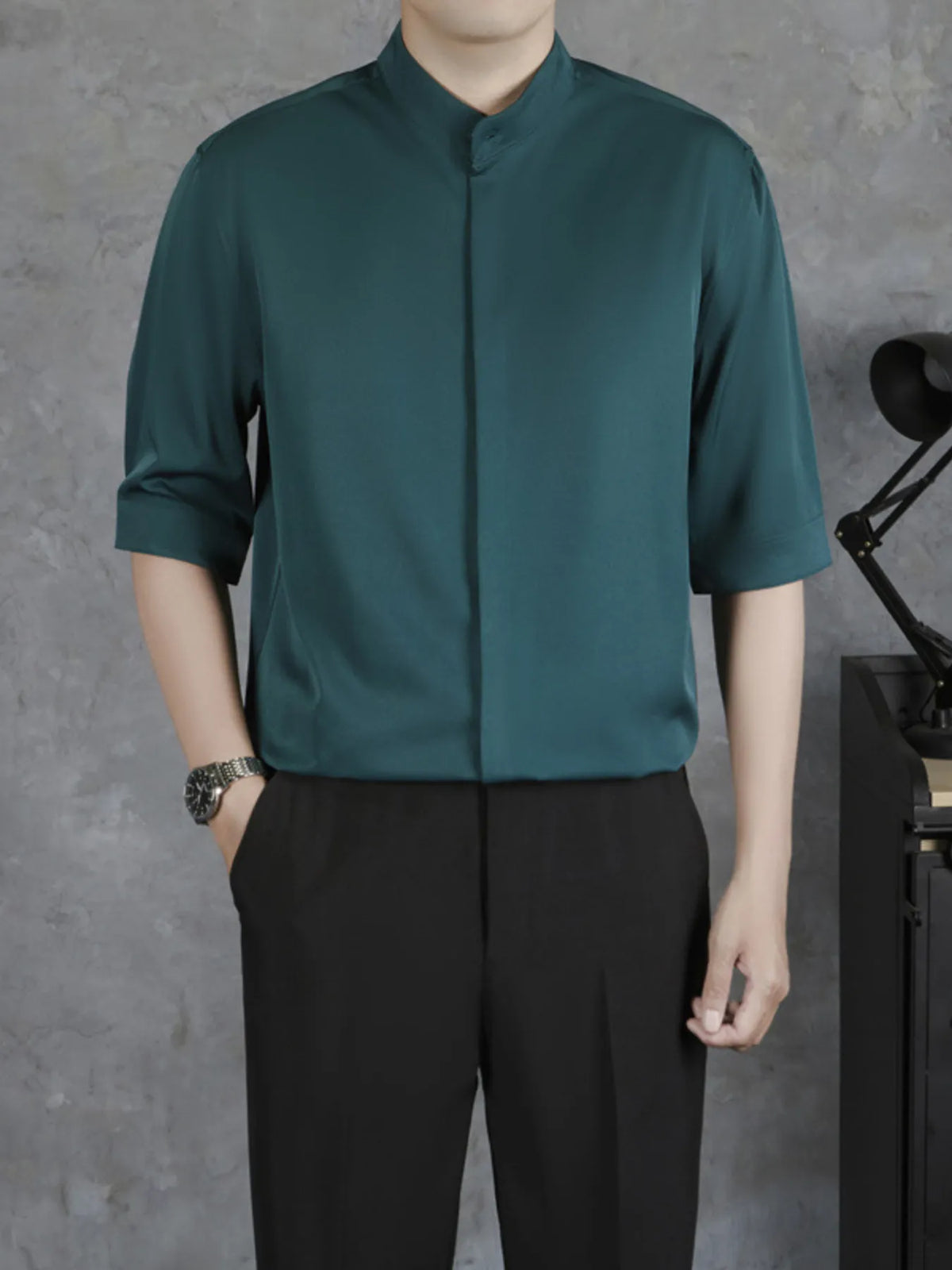 Men's Full Size Solid Collar Half Sleeve Shirt Plus Size