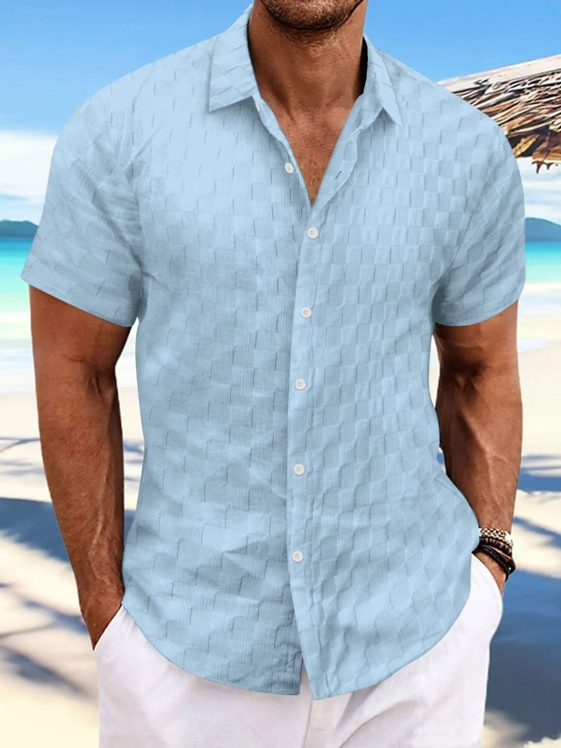 Men's Full Size Button Up Short Sleeve Shirt Plus Size