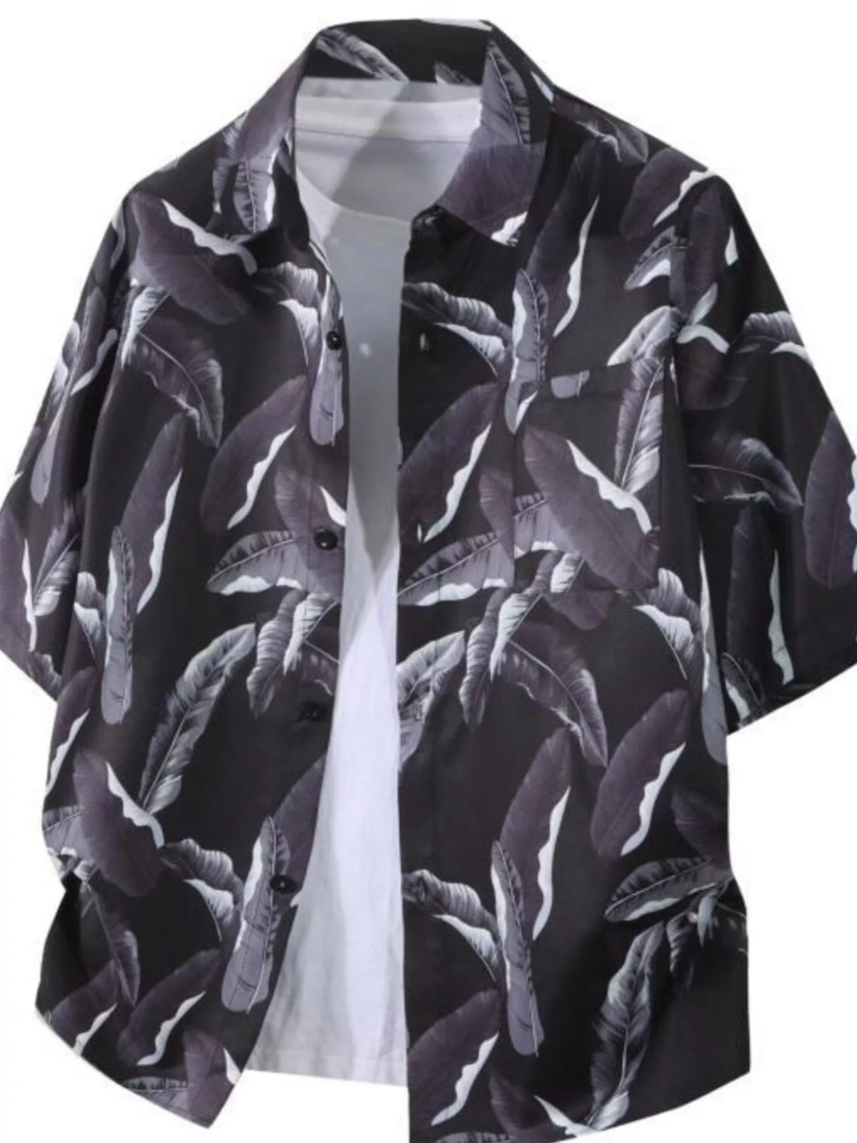 Men's Plus Size Tropical Print Short Sleeve Casual Shirt
