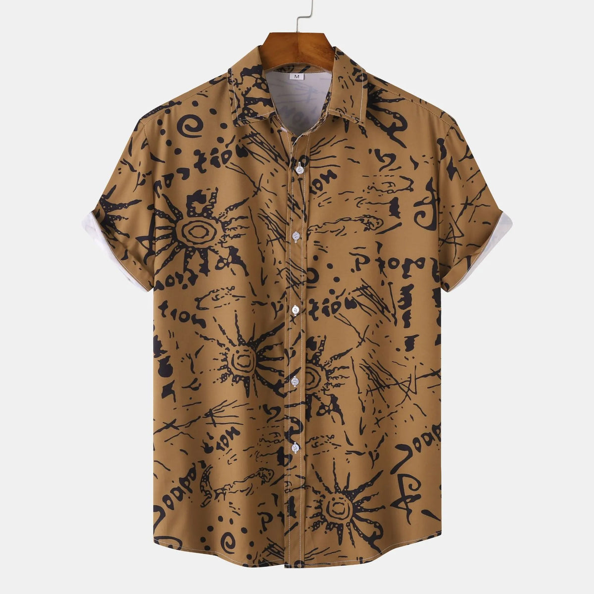 Men's Plus Size Vintage Sun Print Short Sleeve Button-Up Shirt