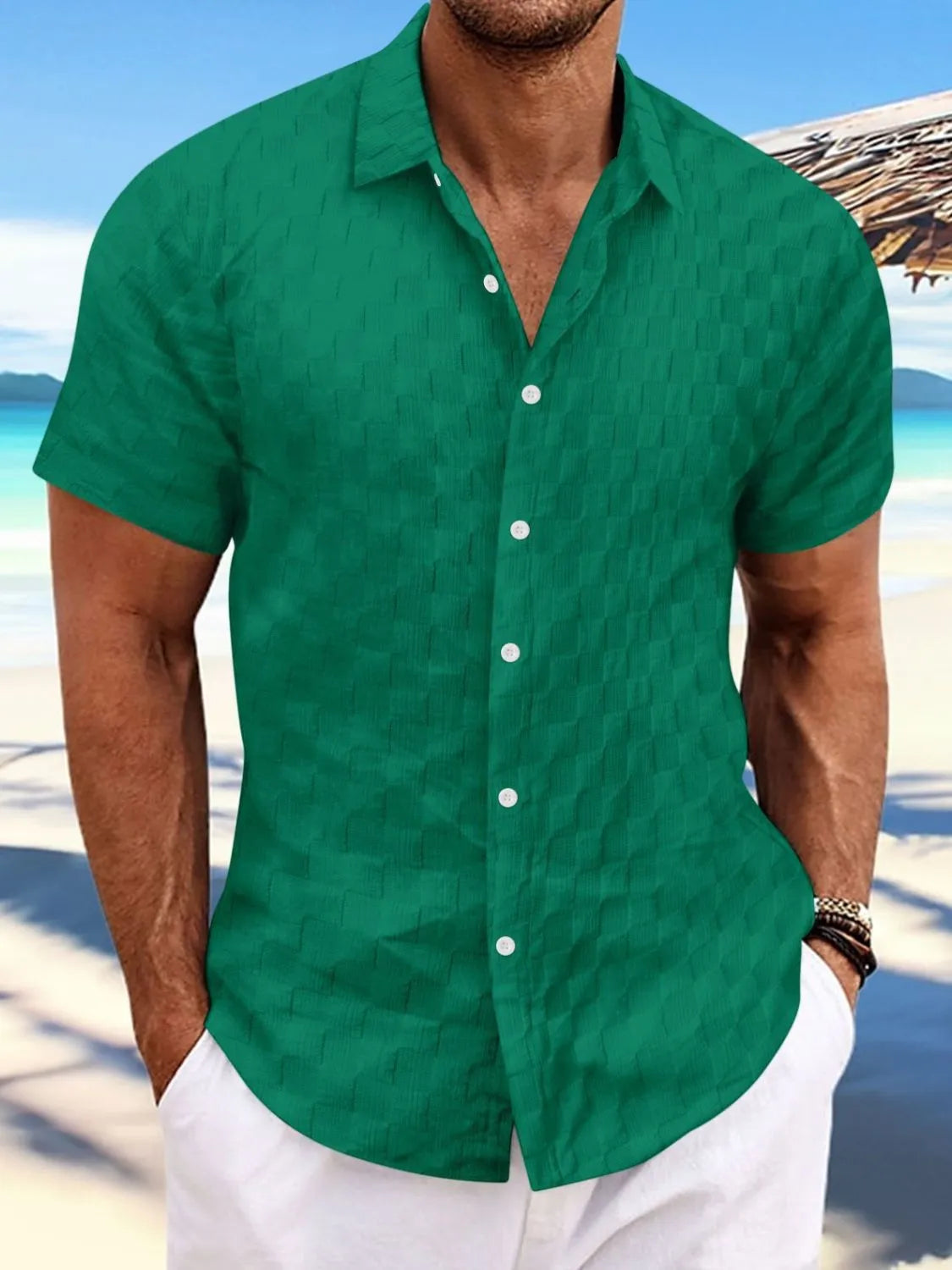 Men's Full Size Button Up Short Sleeve Shirt Plus Size