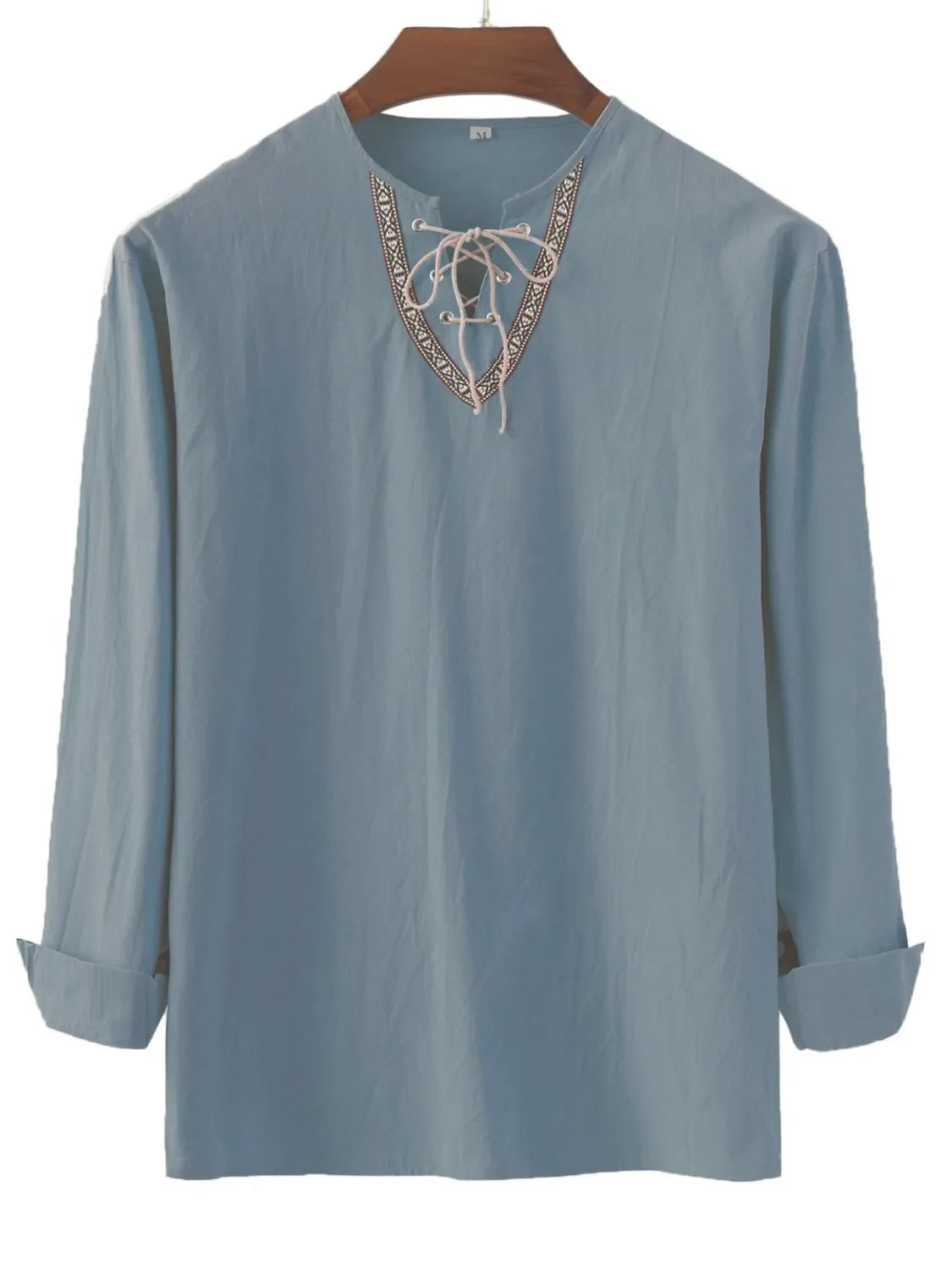 Men's Full Size Lace Up Long Sleeve Shirt Plus Size