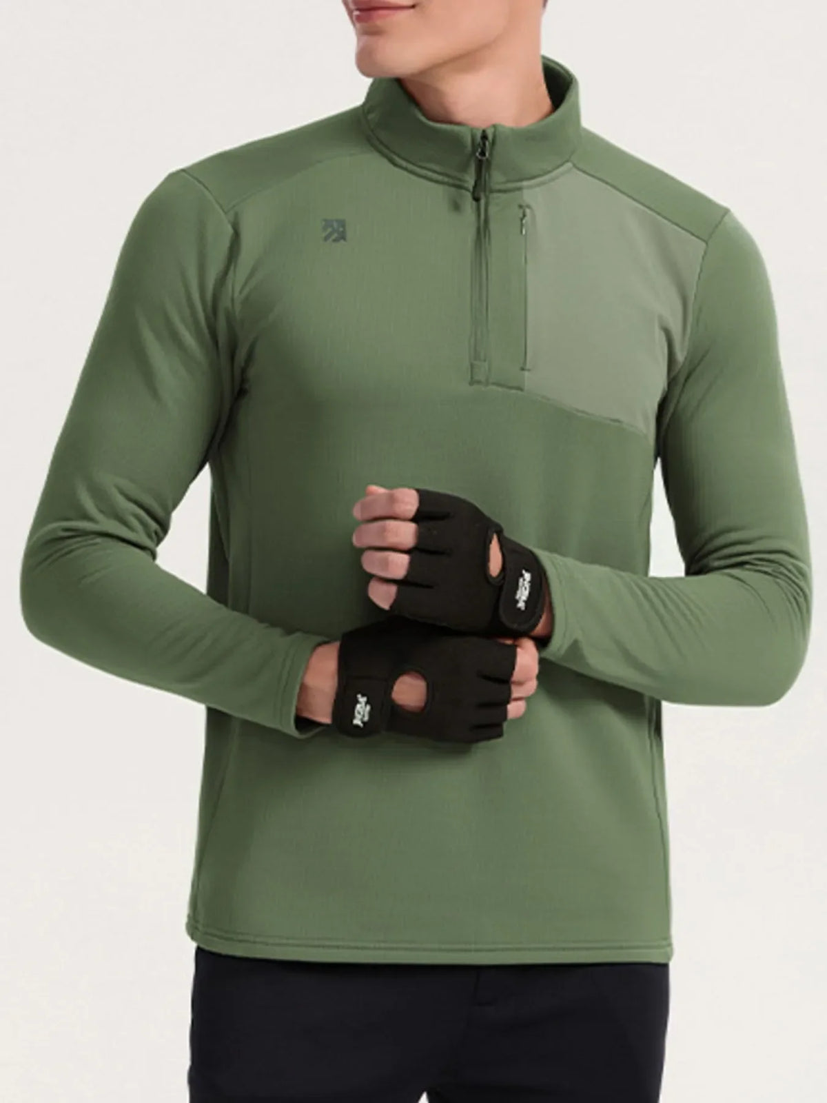 Men's Plus Size Quarter Zip Long Sleeve Top