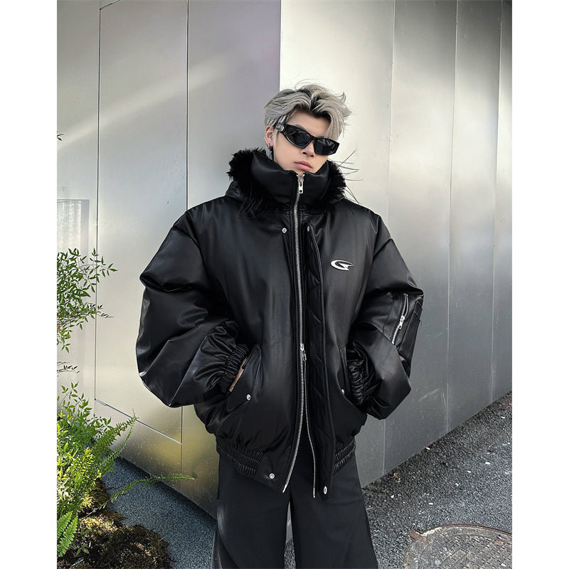 Reaper unit worldwide PU Leather Hooded Cotton Coat Jacket Warm And Loose Top