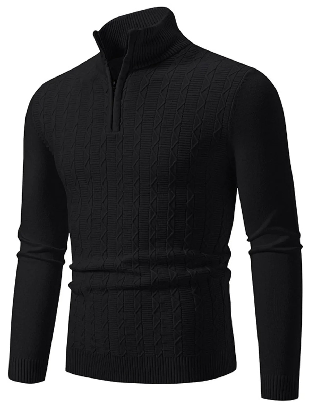 Men's Plus Size Quarter Zip Long Sleeve Sweater