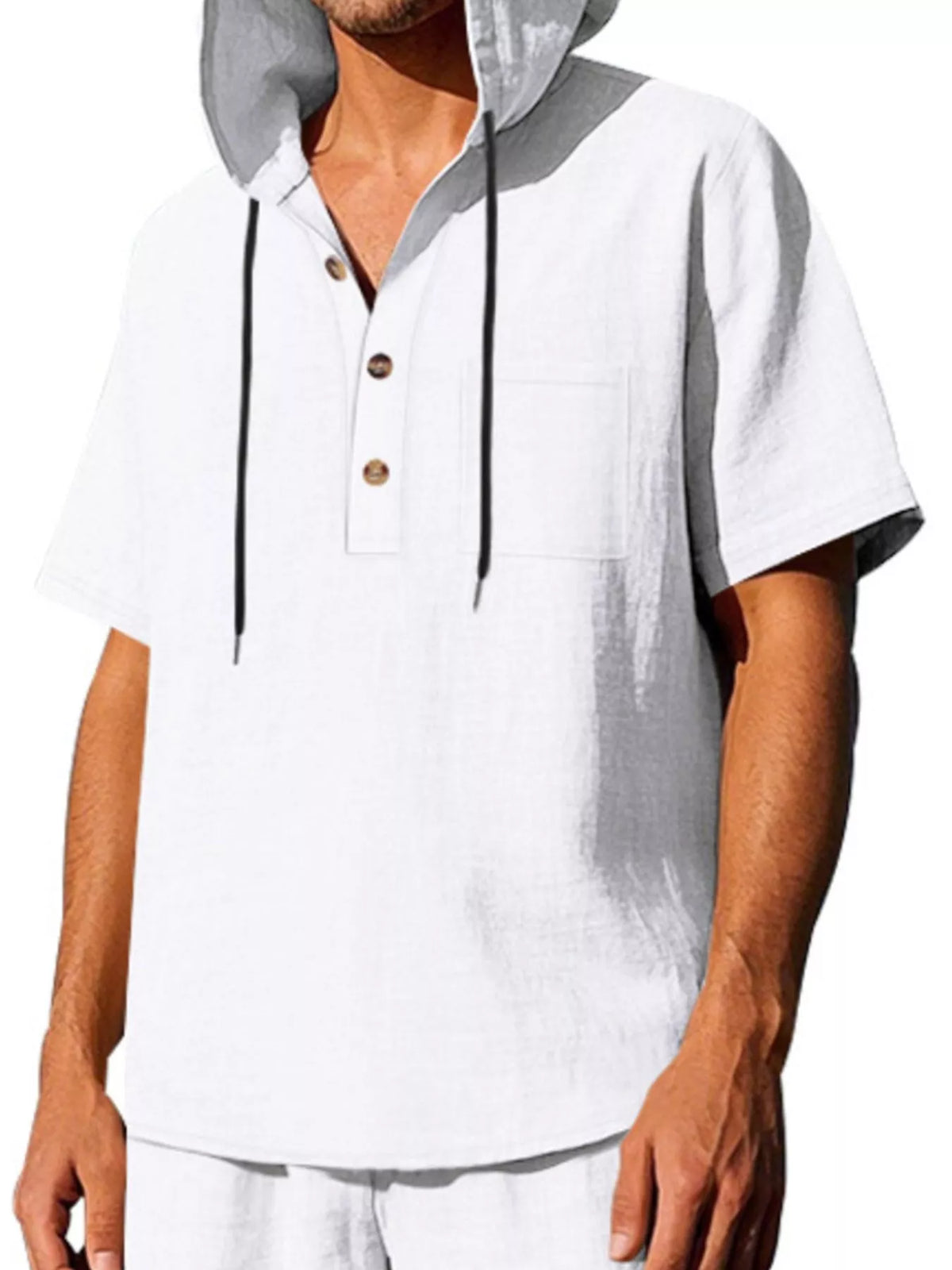 Men's Full Size Casual Short Sleeve Hooded Shirt Plus Size