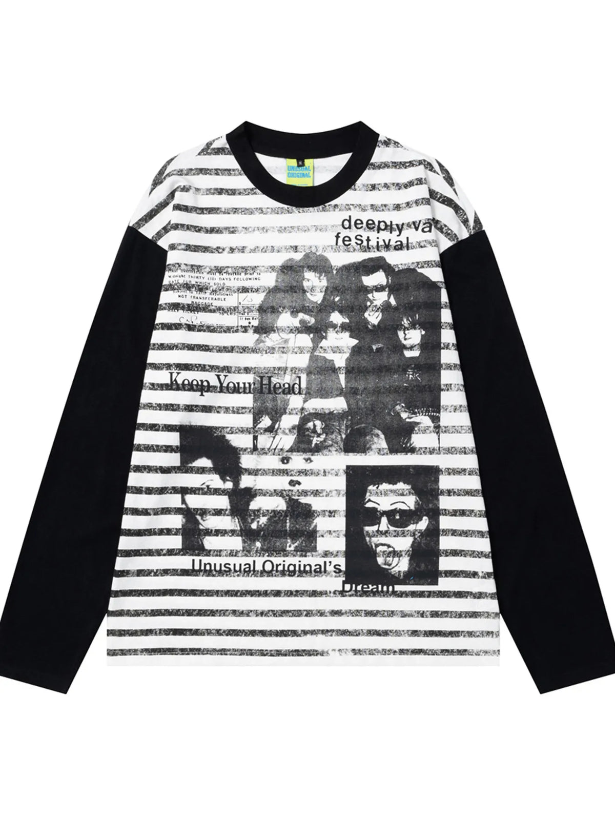 Men's Vintage Style Photo Print Contrast Sleeve T-Shirt