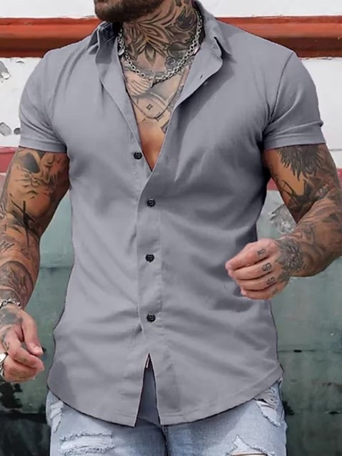 Men's Full Size Slim Fit Short Sleeve Button-Down Shirt Plus Size
