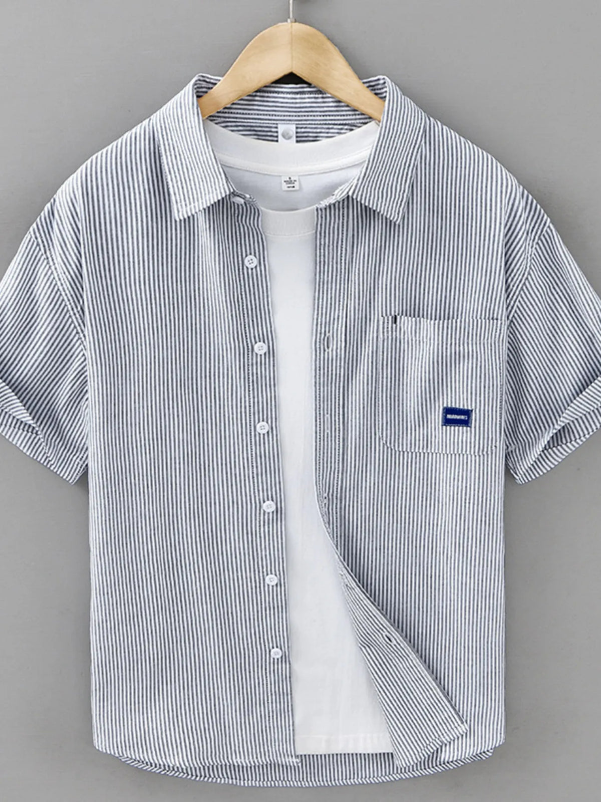 Men's Plus Size Striped Button Up Short Sleeve Shirt
