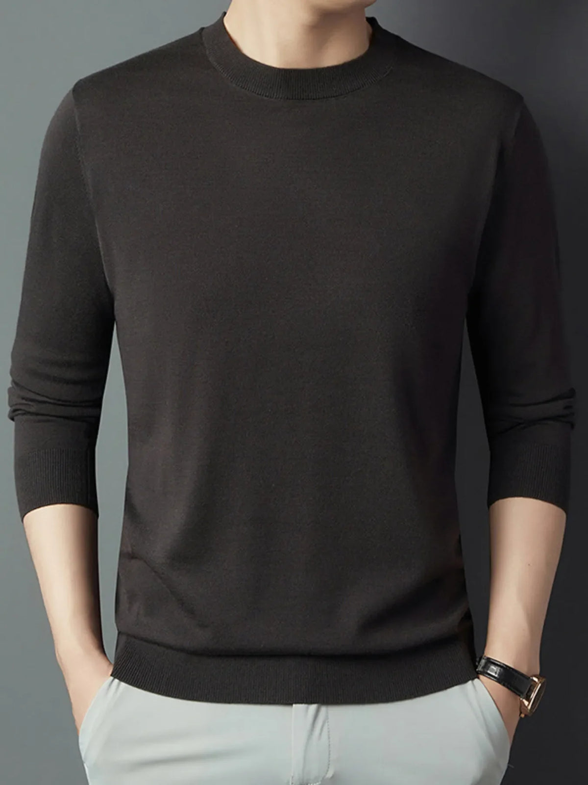 Men's Full Size Round Neck Long Sleeve Knit Top Plus Size