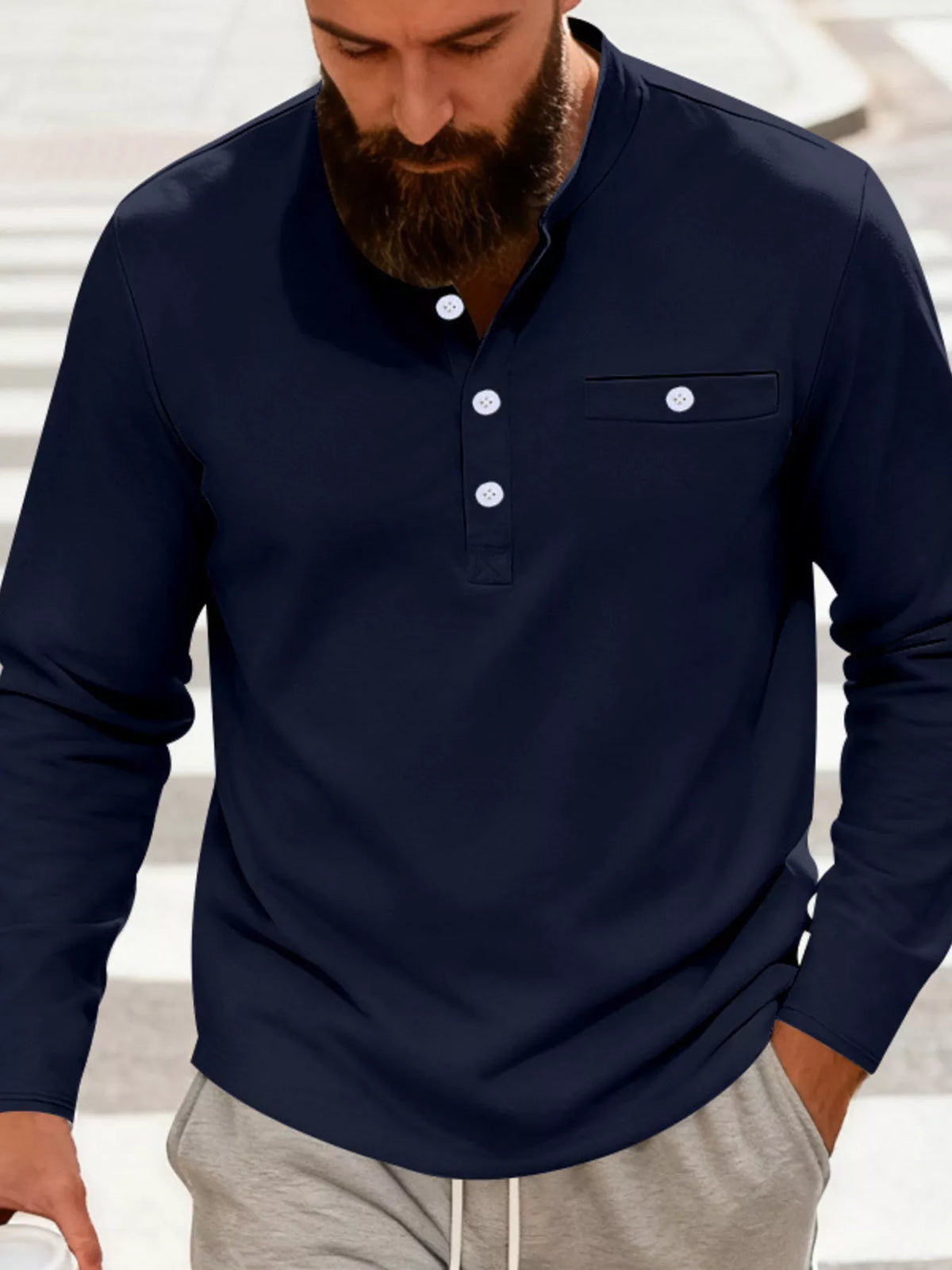 Men's Full Size Button Detail Long Sleeve Shirt Plus Size