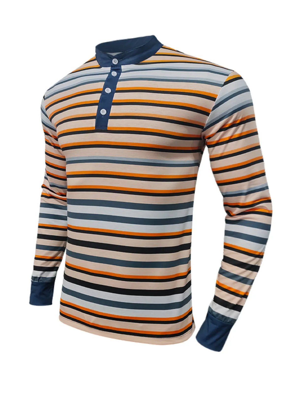 Men's Full Size Rainbow Striped Long Sleeve T-Shirt Plus Size