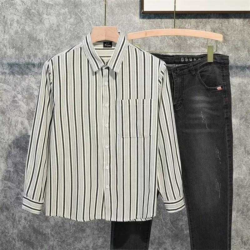 Men's Plus Size Striped Long Sleeve Button-Down Shirt