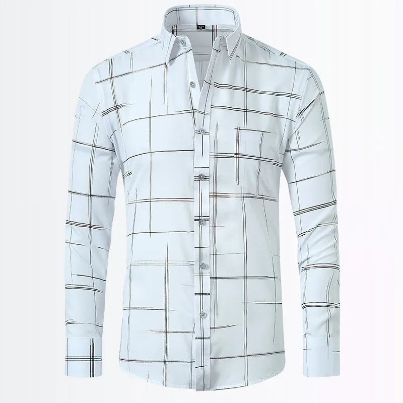Men's Geometric Pattern Long Sleeve Button-Down Shirt