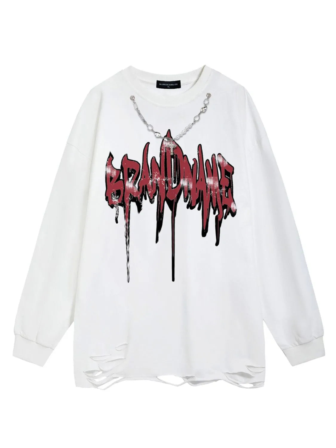 Men's Distressed Hem Chain Detail Oversized T-Shirt