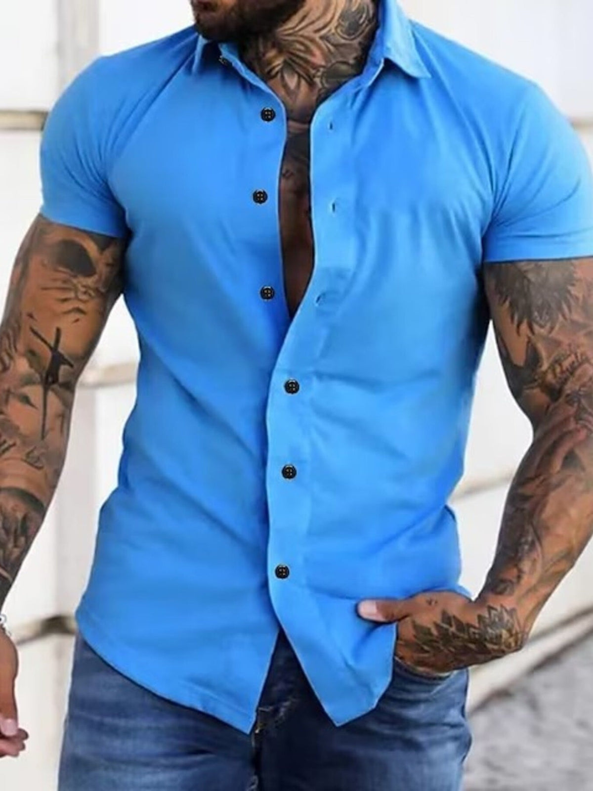 Men's Full Size Slim Fit Short Sleeve Button-Down Shirt Plus Size