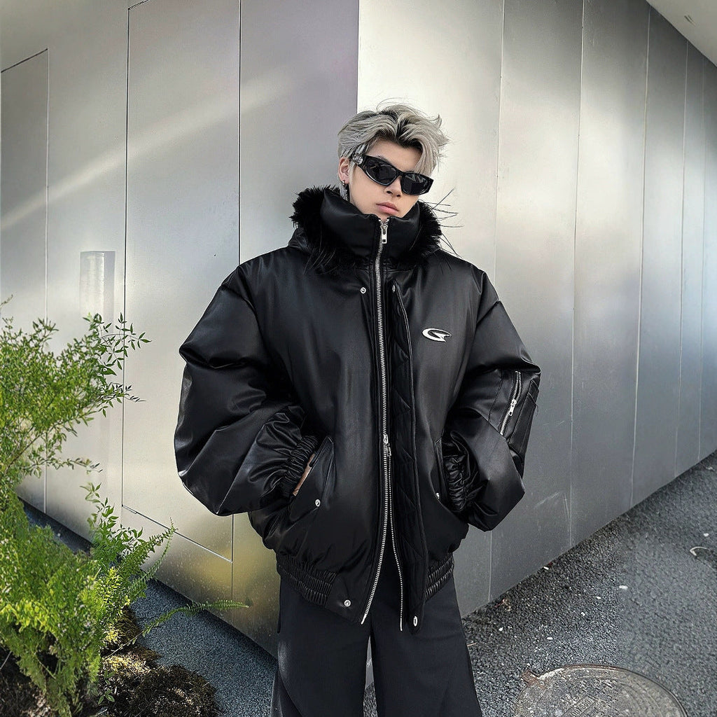 Reaper unit worldwide PU Leather Hooded Cotton Coat Jacket Warm And Loose Top