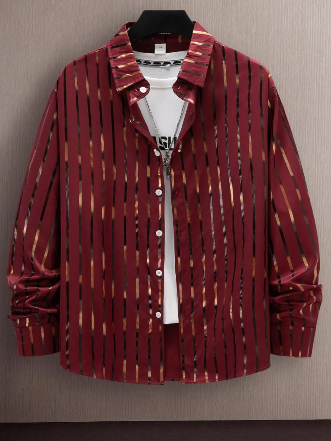 Men's Full Size Striped Button Up Long Sleeve Shirt Plus Size