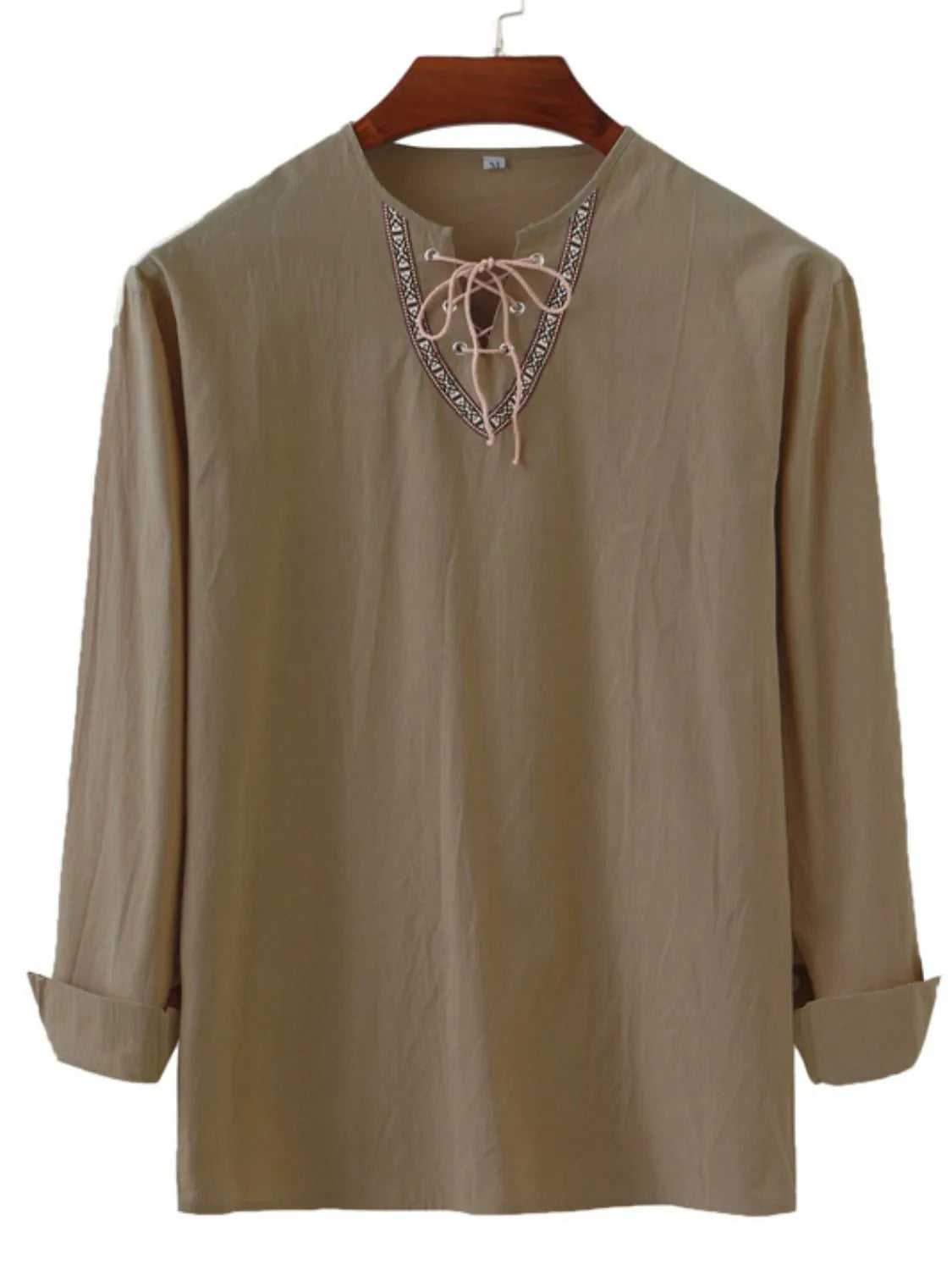 Men's Full Size Lace Up Long Sleeve Shirt Plus Size