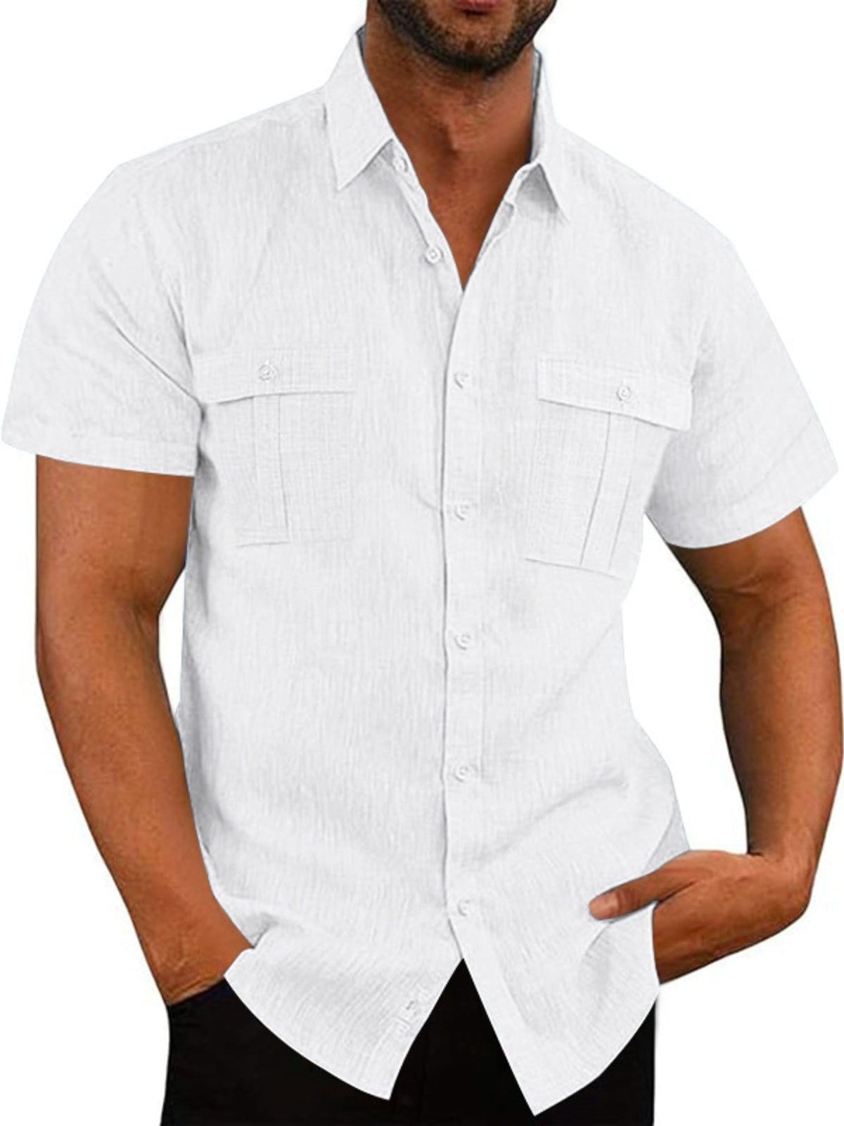 Men's Full Size Short Sleeve Shirt with Pockets Plus Size
