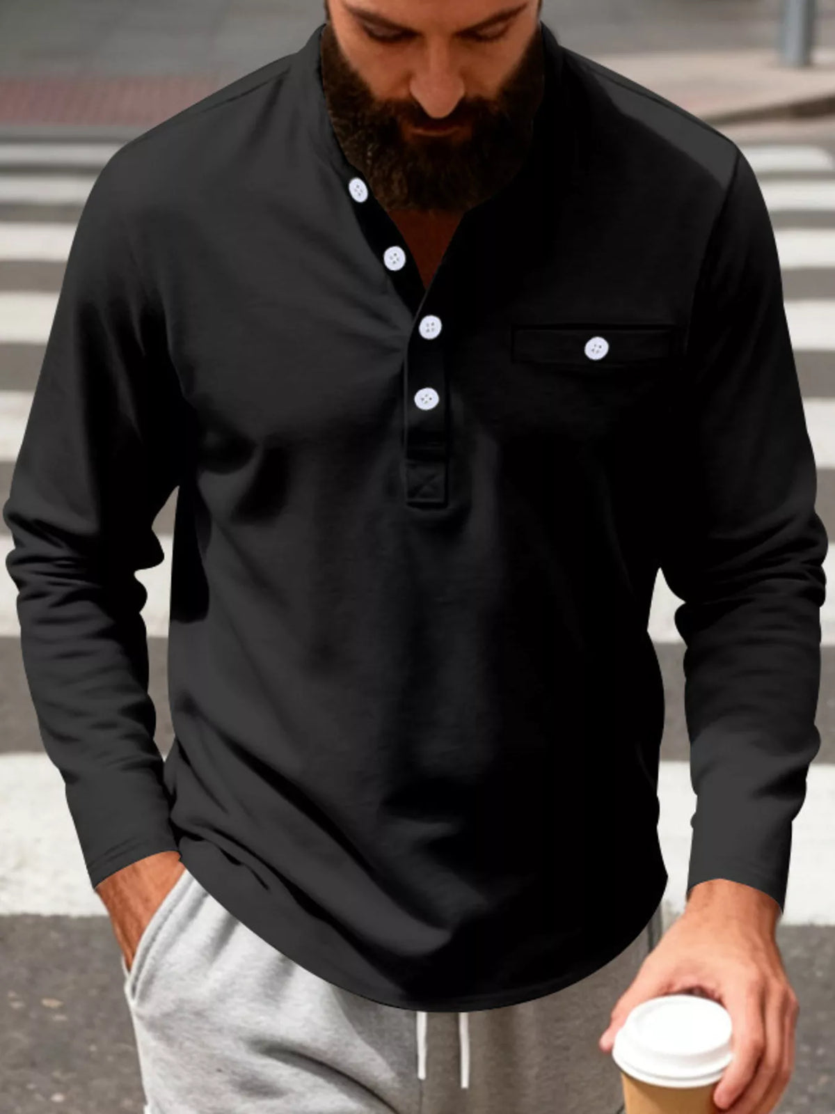 Men's Full Size Button Detail Long Sleeve Shirt Plus Size