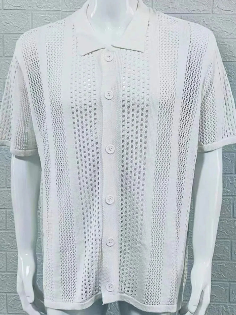 Men's Button Down Collared Neck Hollow Out Shirt
