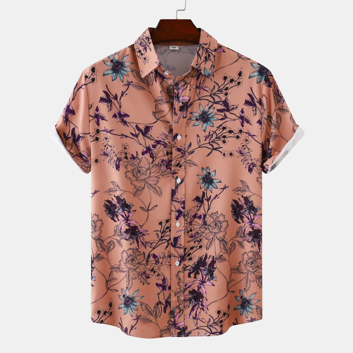 Men's Plus Size Floral Print Short Sleeve Button Down Casual Shirt