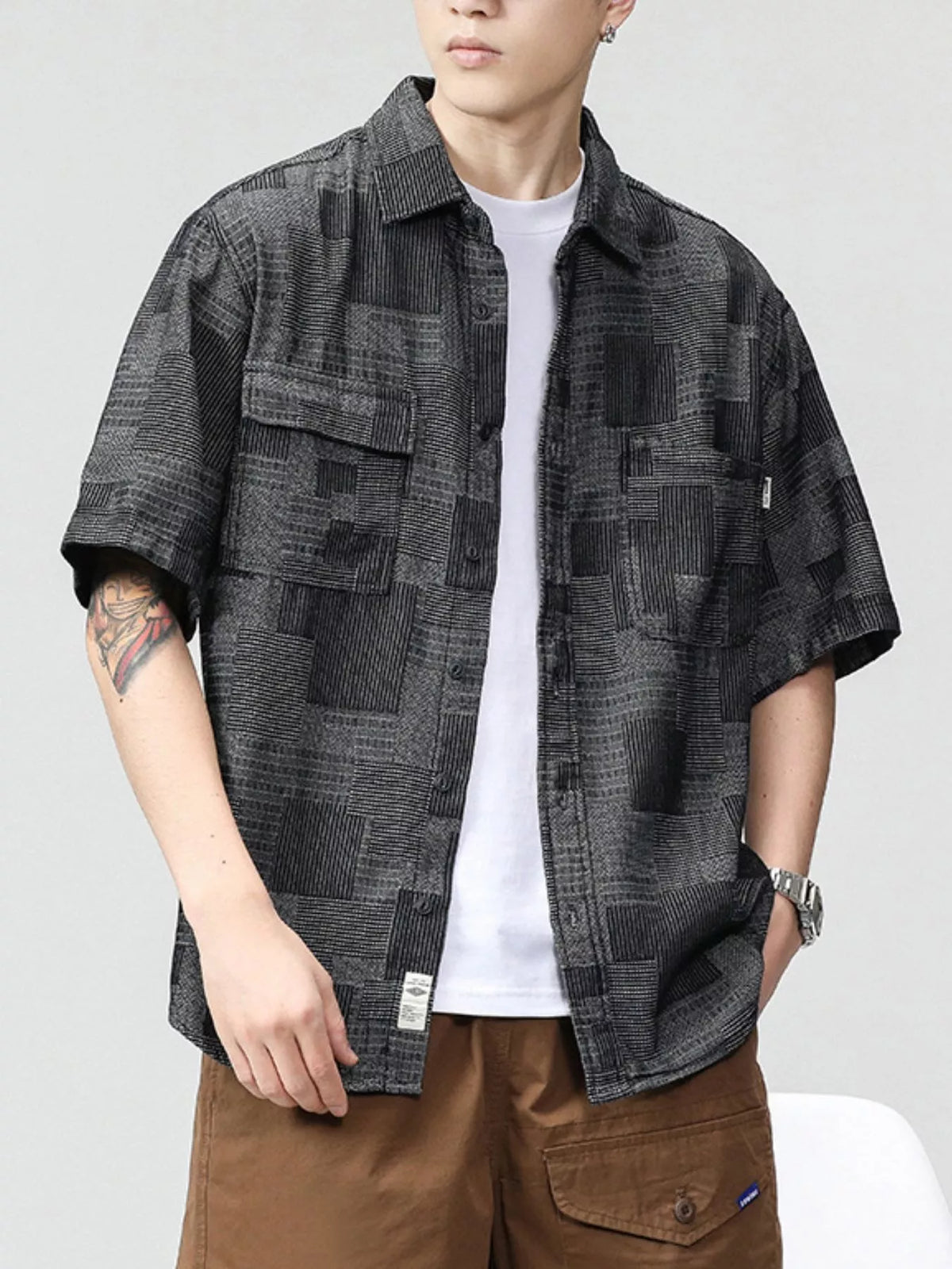 Men's Plus Size Plaid Short Sleeve Shirt