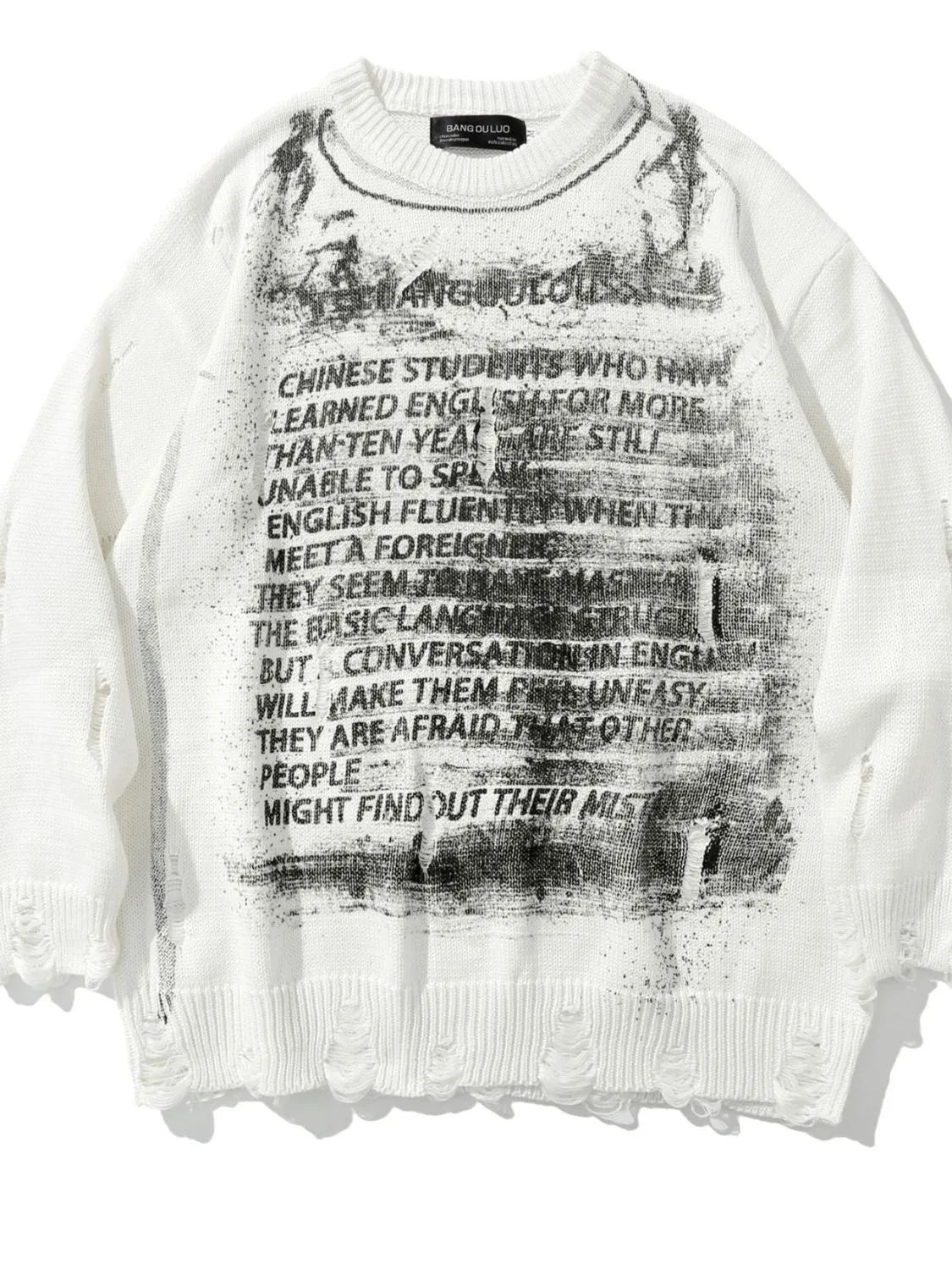 Men's Distressed Round Neck Sweater