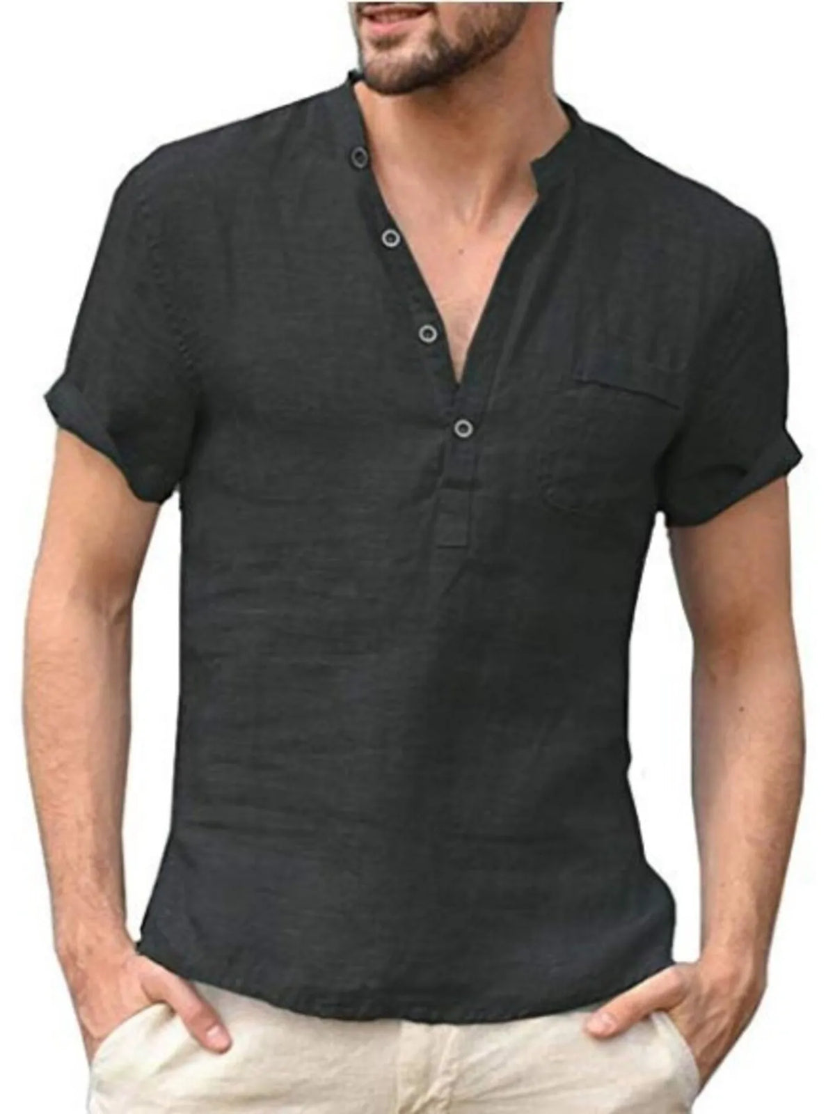 Men's Full Size Button Detail Short Sleeve Blouse Plus Size