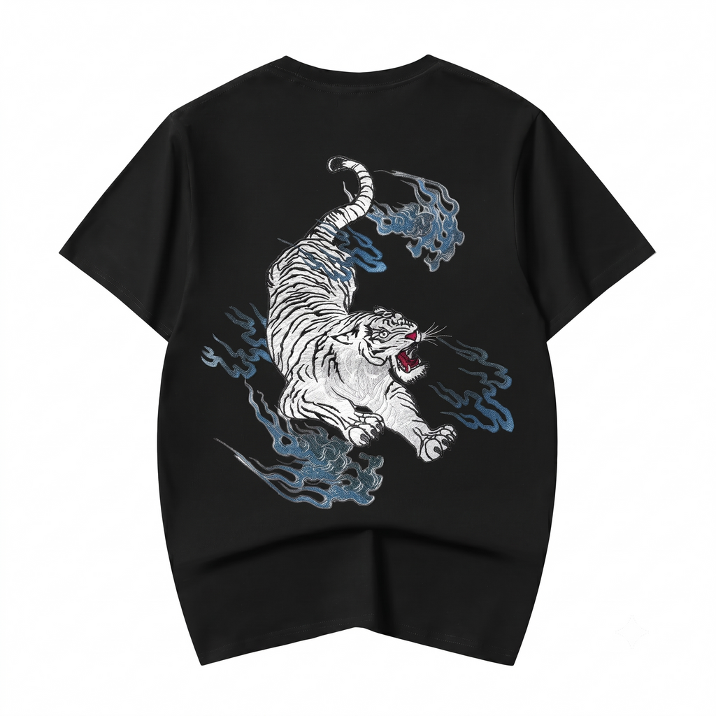 Reaper unit worldwide ET9817 Flaming White Tiger Embroidered Tee