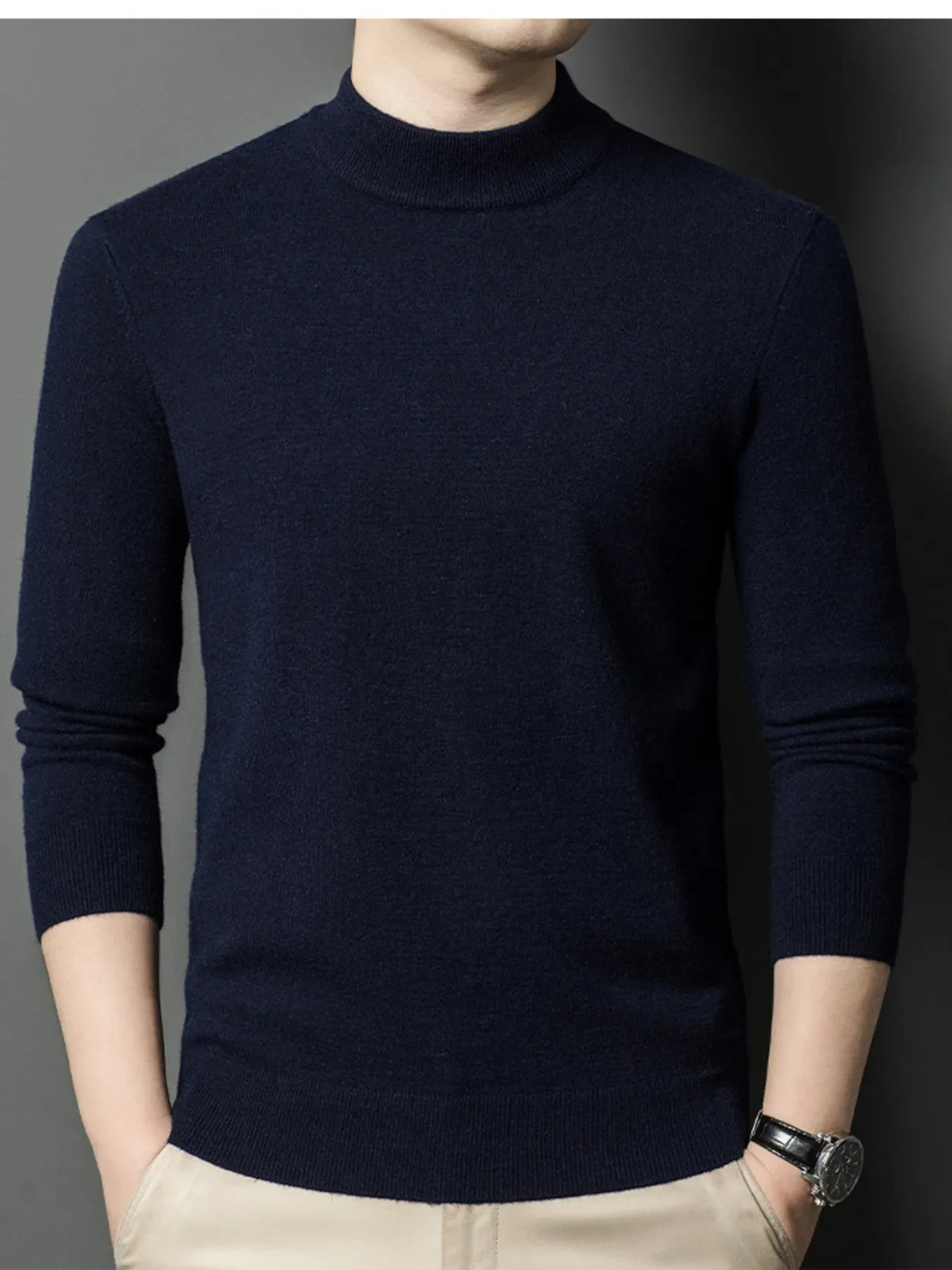 Men's Plus Size Mock Neck Long Sleeve Knit Top