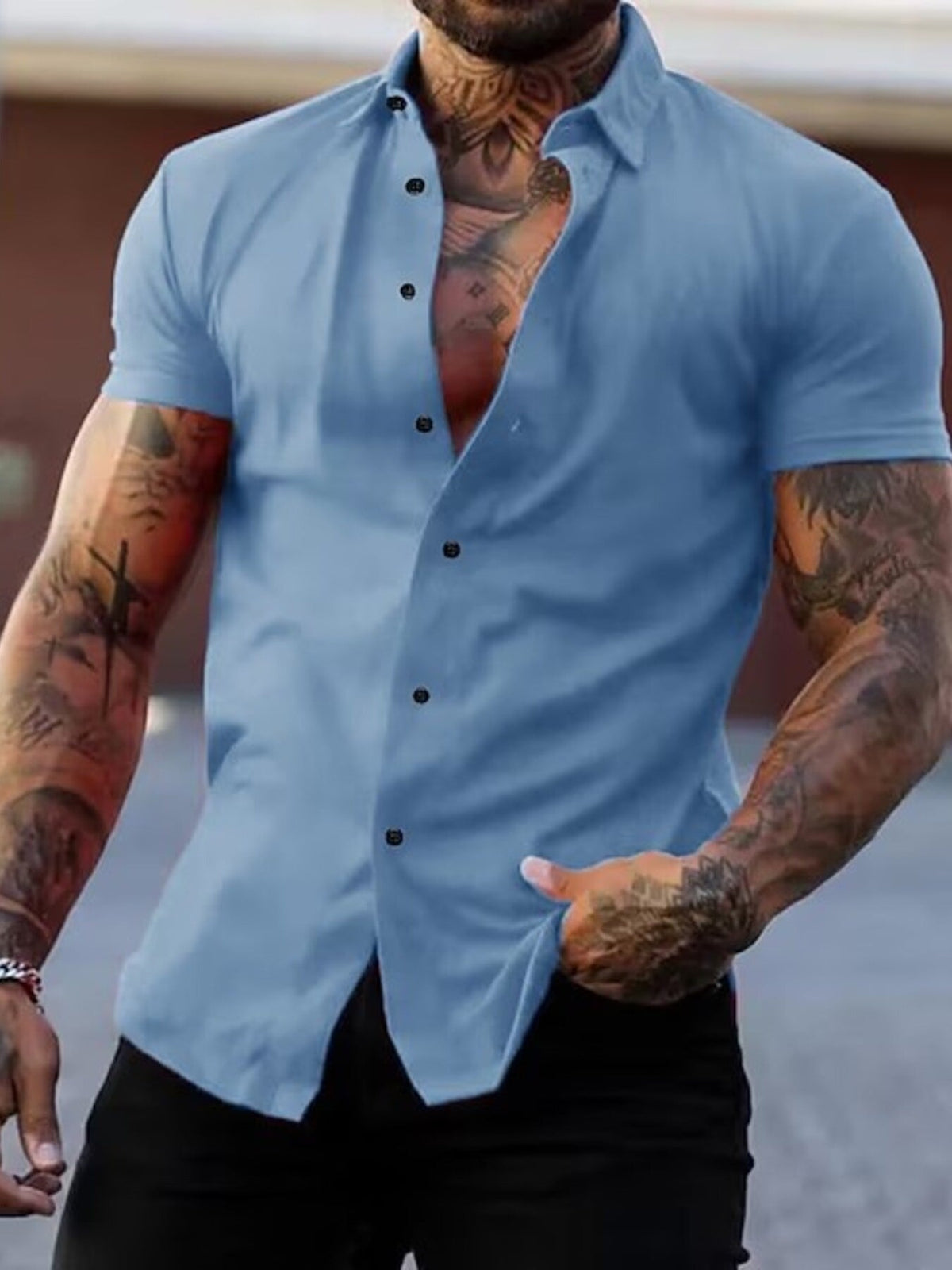 Men's Full Size Slim Fit Short Sleeve Button-Down Shirt Plus Size