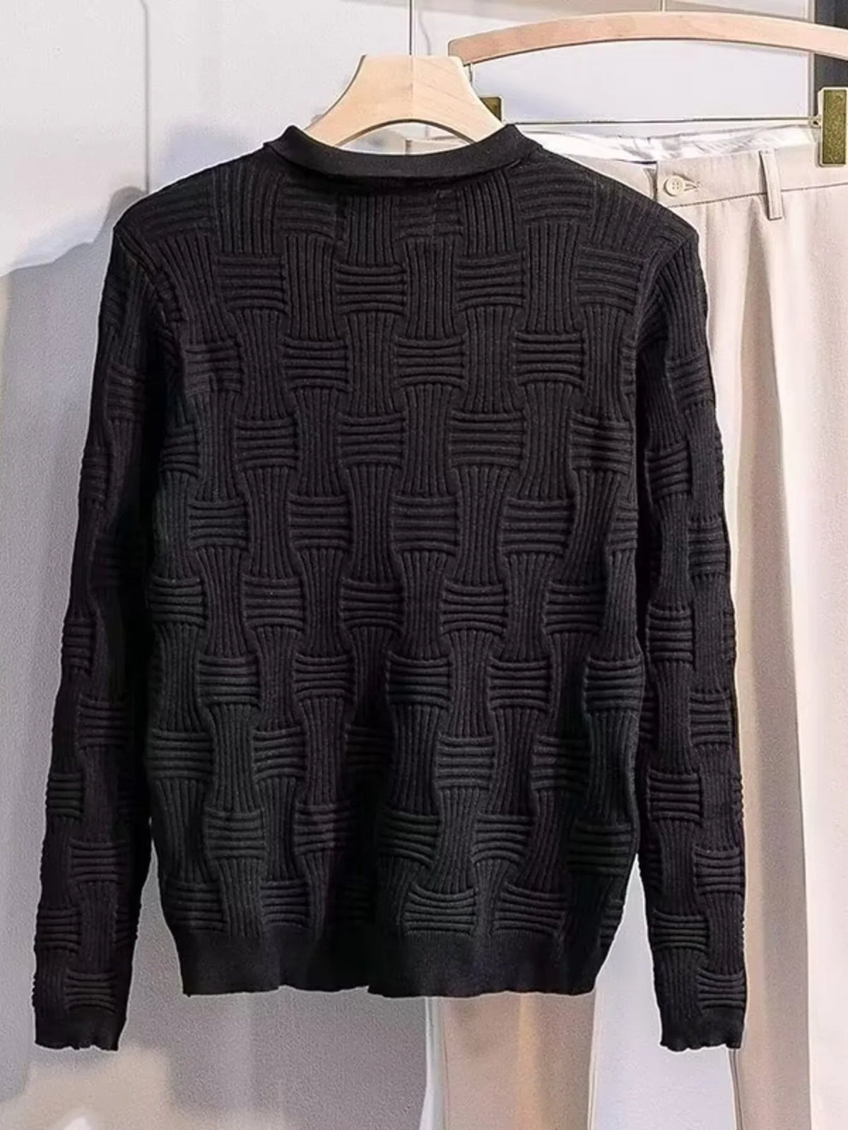 Men's Plus Size Textured Knit Polo Knit Top