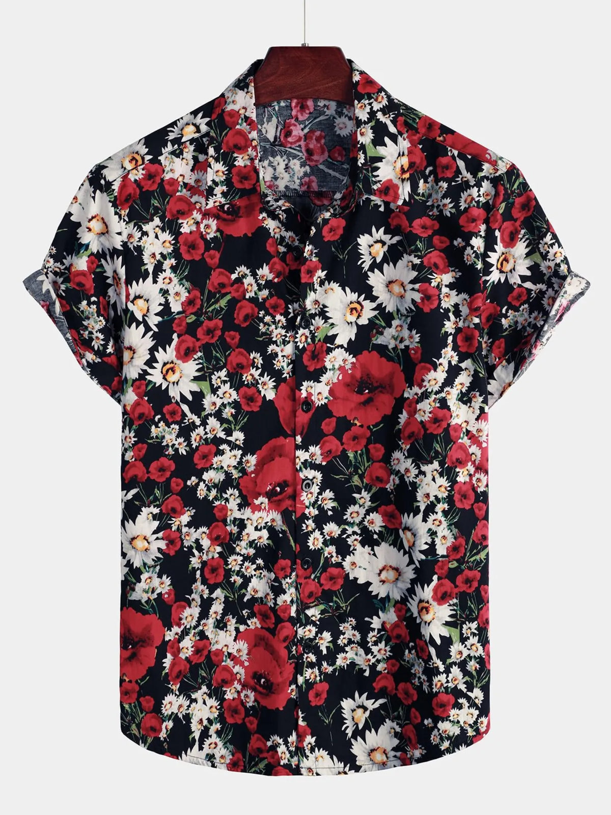 Men's Plus Size Printed Button Up Short Sleeve Shirt