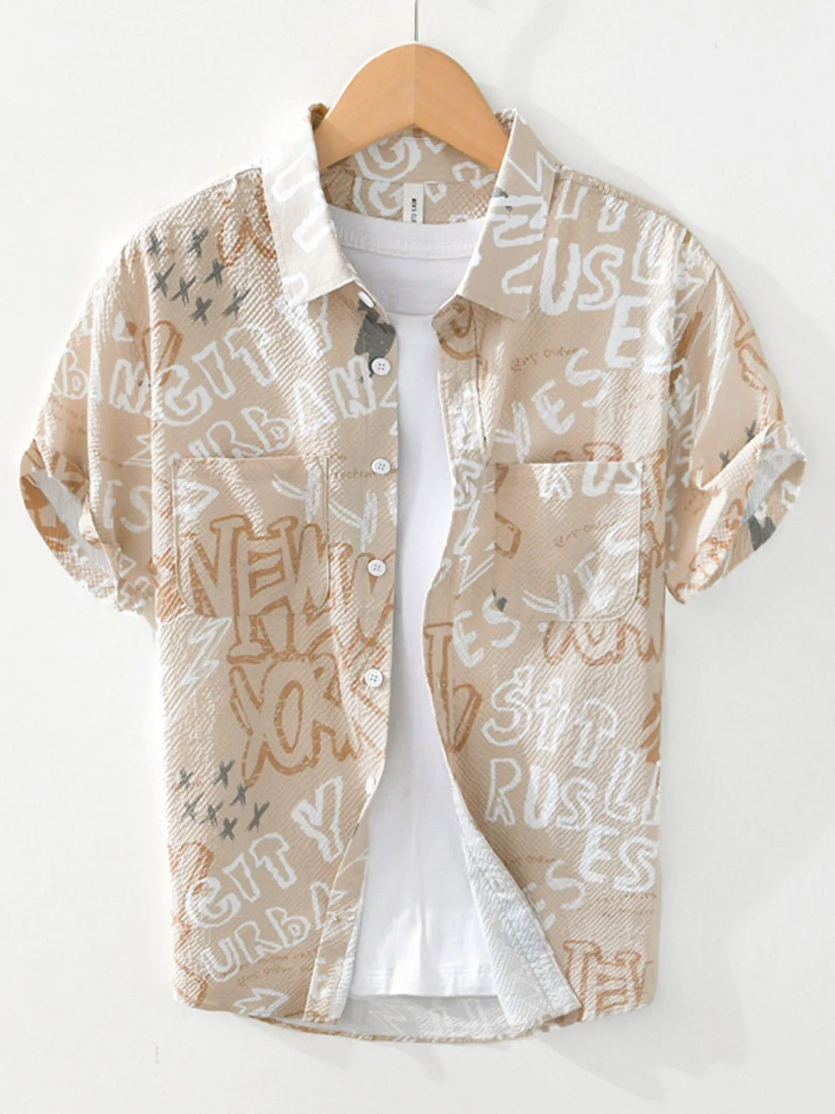 Men's Plus Size Printed Button Up Short Sleeve Shirt