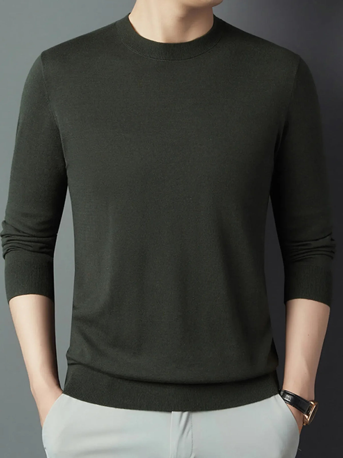 Men's Full Size Round Neck Long Sleeve Knit Top Plus Size