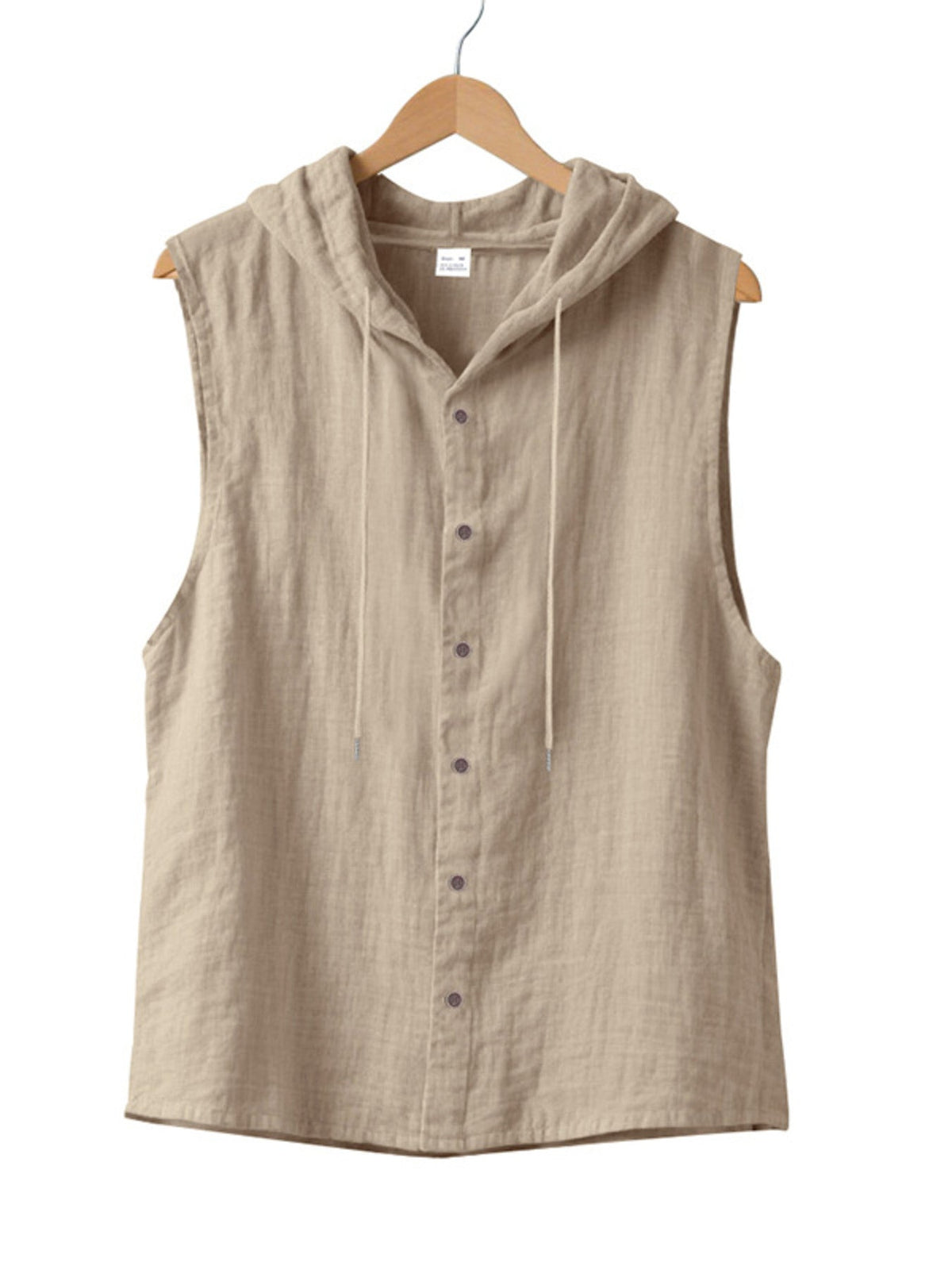 Men's Full Size Casual Sleeveless Hooded Button-Down Top Plus Size